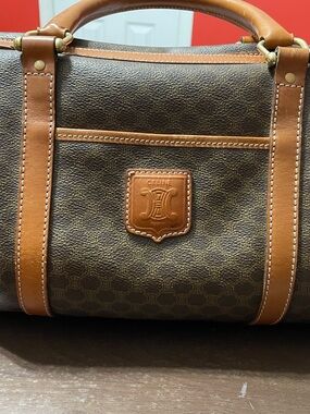 Celine Brown Canvas Duffel with Tan Leather Trim